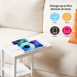 Bedside Table with Power - Chic Look, White - Side View