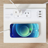 Bedside Table with Power - Chic Look, White - Rear View