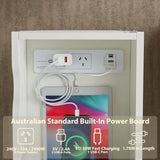 Multi-Tier Bedside Table with Powerboard, White - 45-Degree Angle