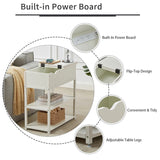 Multi-Tier Bedside Table with Powerboard, White - Close-Up Angle