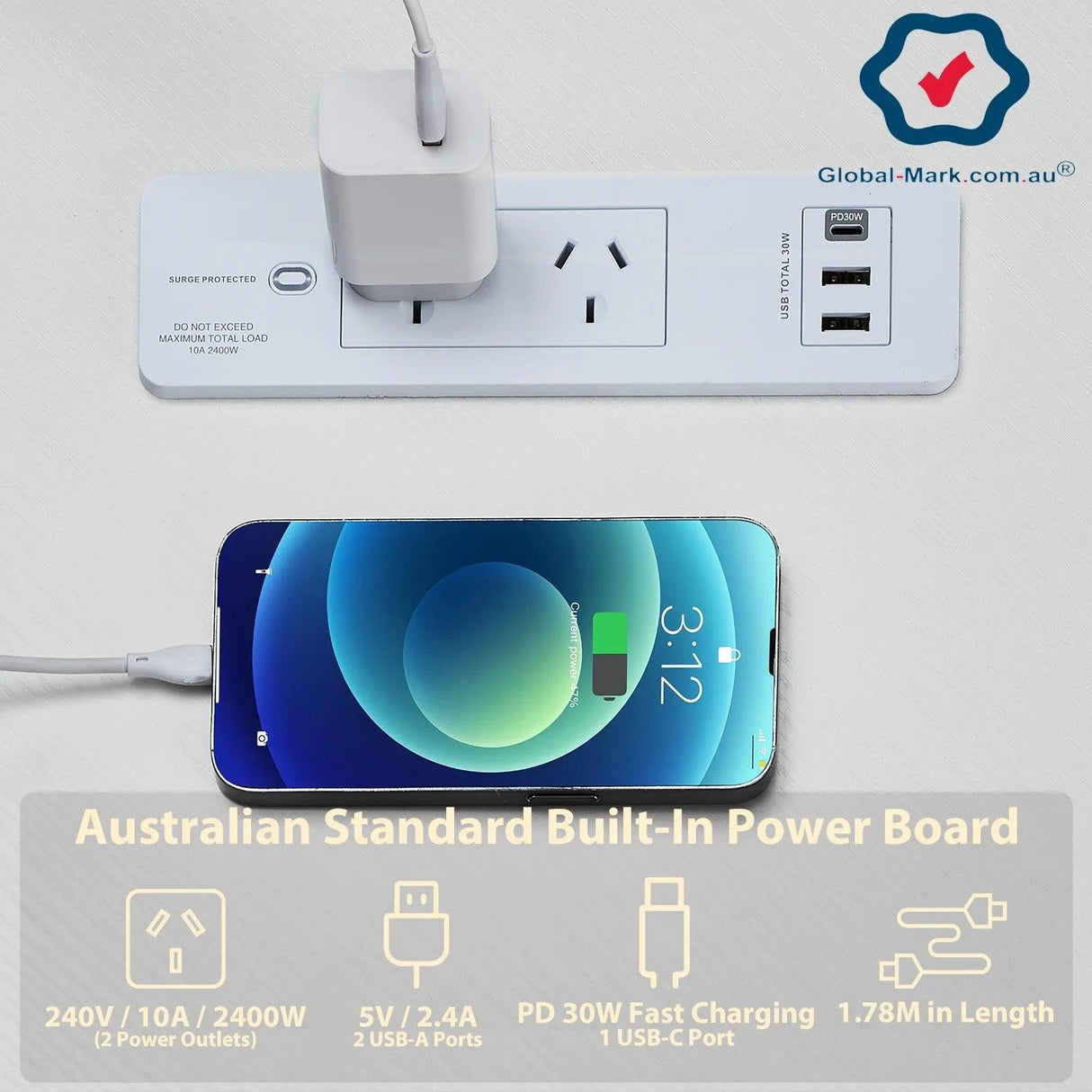 Compact L-Shaped Corner Desk with Built-In Power Board White