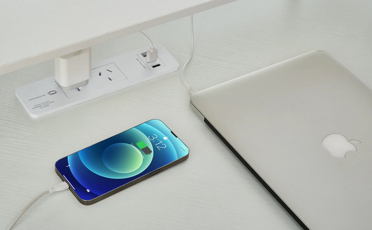 Compact L-Shaped Corner Desk with Built-In Power Board White
