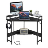 L-Shaped Desk with Built-In Charging Station Black