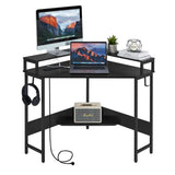 L-Shaped Desk with Built-In Charging Station Black