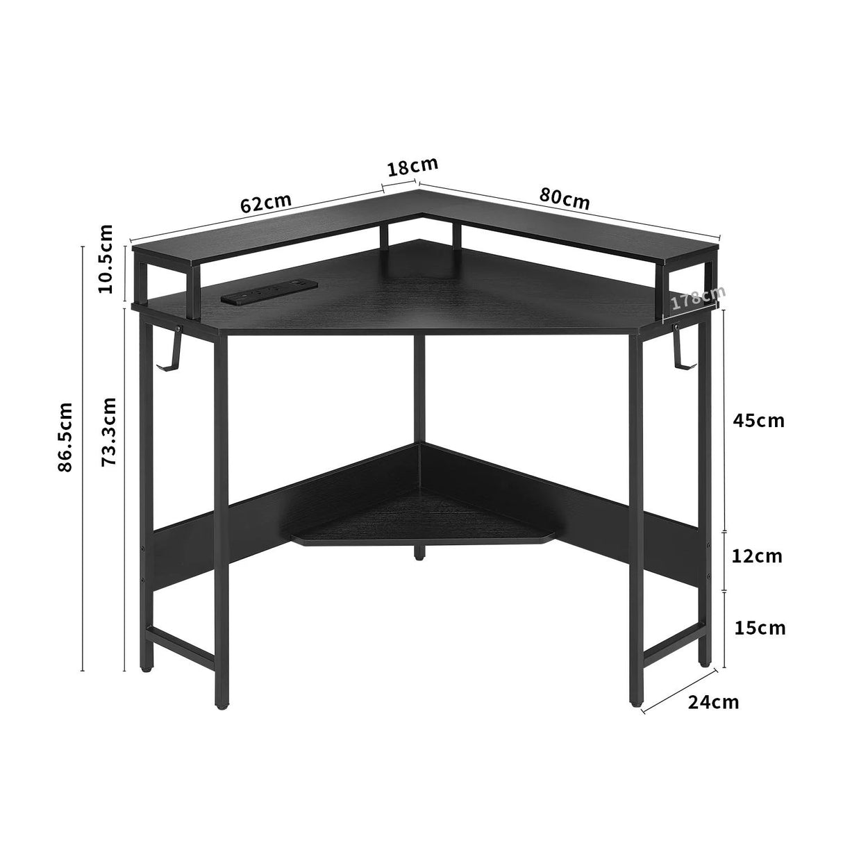 L-Shaped Desk with Built-In Charging Station Black