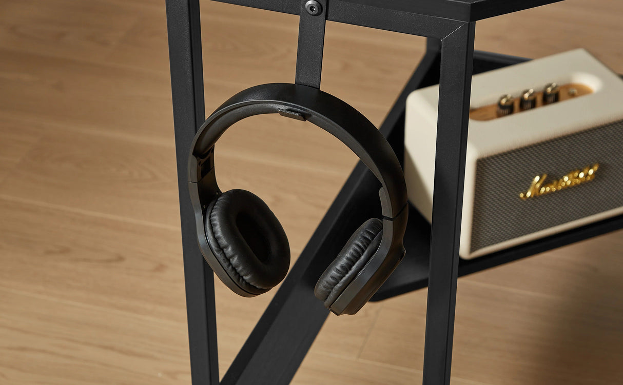 L-Shaped Desk with Built-In Charging Station Black
