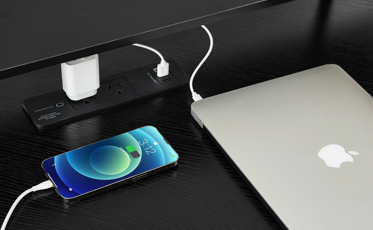 L-Shaped Desk with Built-In Charging Station Black