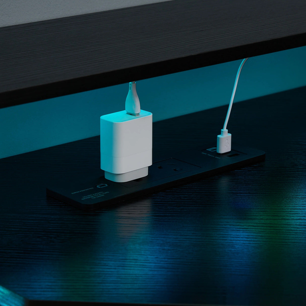 L-Shaped Desk with Built-In Charging Station Black