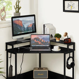 L-Shaped Desk with Built-In Charging Station Black