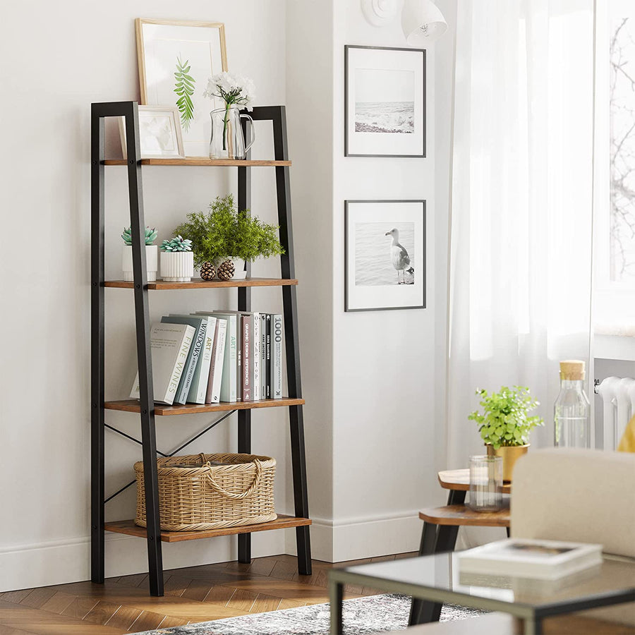 Rustic brown and black steel Metal Frame 4 Tier bookshelf, image 3