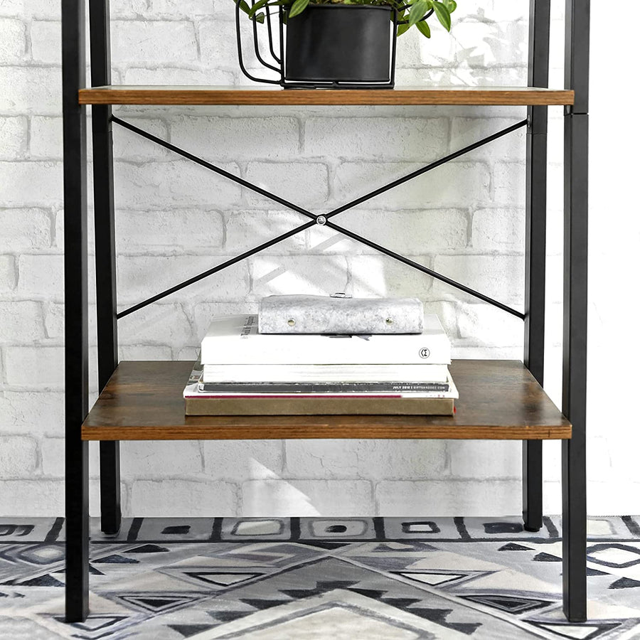 Rustic brown and black steel Metal Frame 4 Tier bookshelf, image 6