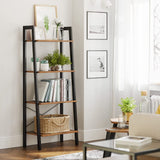 Industrial Rustic 4-Tier Metal Frame Bookshelf in Brown and Black - Side View