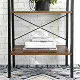 Industrial Rustic 4-Tier Metal Frame Bookshelf in Brown and Black - Rear View