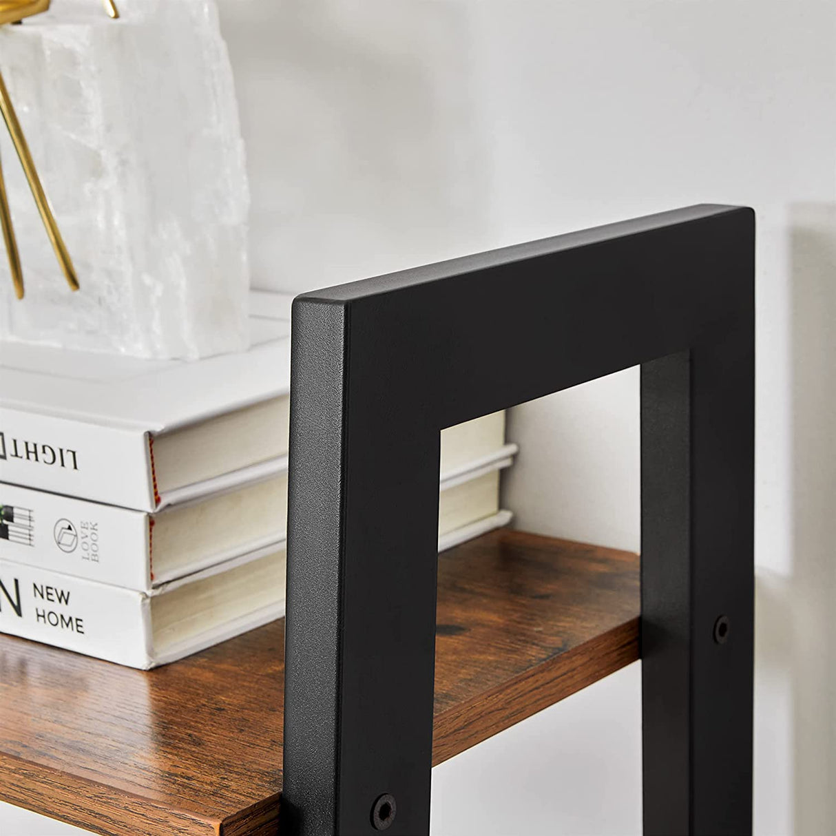 Industrial Rustic 4-Tier Metal Frame Bookshelf in Brown and Black