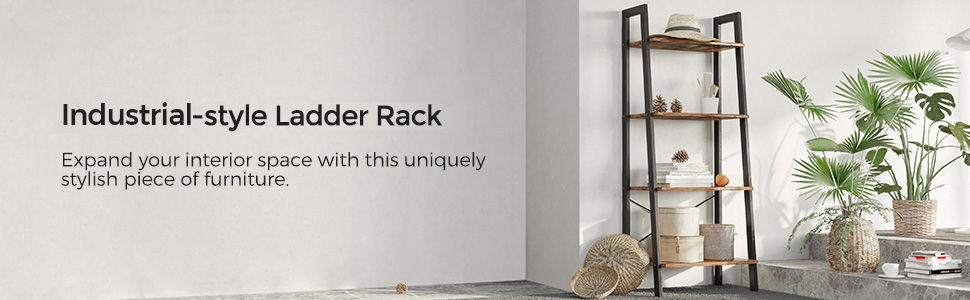 Industrial Rustic 4-Tier Metal Frame Bookshelf in Brown and Black