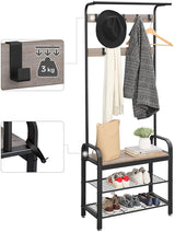 Stylish Greige and Black Steel Coat Rack with Bench and Shoe Storage, Height 183 cm - Top-Down View