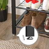 Stylish Greige and Black Steel Coat Rack with Bench and Shoe Storage, Height 183 cm - Rear View