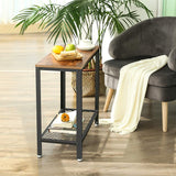 Industrial Side Table 2-Tier With Mesh and Metal Frame Rustic Brown - 45-Degree Angle