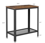 Industrial Side Table 2-Tier With Mesh and Metal Frame Rustic Brown - Rear View