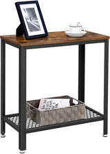 Industrial Side Table 2-Tier With Mesh and Metal Frame Rustic Brown - Close-Up Angle
