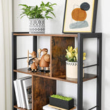 4-Tier Industrial Bookshelf Stable Iron Frame, Rustic Brown - Top-Down View