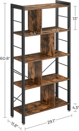 4-Tier Industrial Bookshelf Stable Iron Frame, Rustic Brown - Rear View