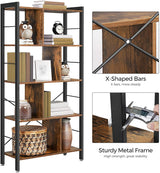 4-Tier Industrial Bookshelf Stable Iron Frame, Rustic Brown - Extra Image
