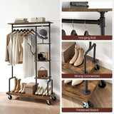 Clothing Garment Rack on Wheels with 5-Tier, Industrial Pipe Style, Rustic Brown - Top-Down View
