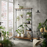 Clothing Garment Rack on Wheels with 5-Tier, Industrial Pipe Style, Rustic Brown - Low Angle