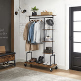 Clothing Garment Rack on Wheels with 5-Tier, Industrial Pipe Style, Rustic Brown - Extra Image