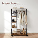 Clothing Garment Rack on Wheels with 5-Tier, Industrial Pipe Style, Rustic Brown - Front View