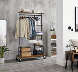 Clothing Garment Rack on Wheels with 5-Tier, Industrial Pipe Style, Rustic Brown - Close-Up Angle