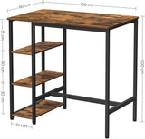 Dining Table with 3 Shelves and Industrial Style Stable Steel Structure,  109 x 60 x 100 cm, Rustic Brown - Front View