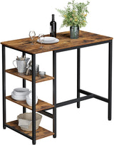Dining Table with 3 Shelves and Industrial Style Stable Steel Structure,  109 x 60 x 100 cm, Rustic Brown - Low Angle