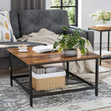 Robust Coffee Table Steel Frame and Mesh Storage Shelf,  Rustic Brown and Black - Side View