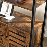 Floor-Standing Storage Cabinet and Cupboard with 2 Louvred Doors and 3 Shelves, Rustic Brown - Rear View