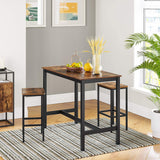 Bar Set Stools of 2 Bar Chairs, Rustic Brown - Rear View
