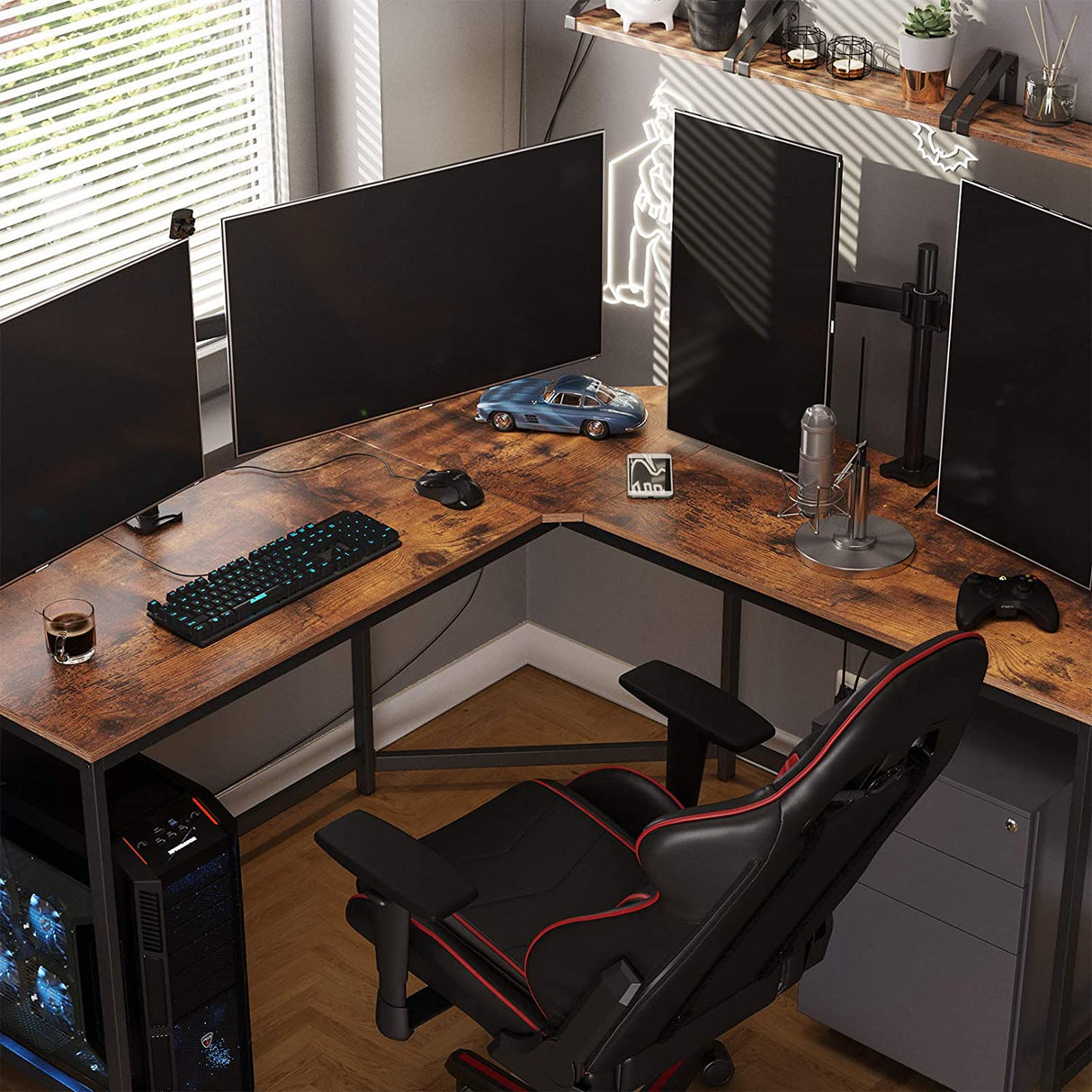 L-Shaped Computer Desk Rustic Brown and Black