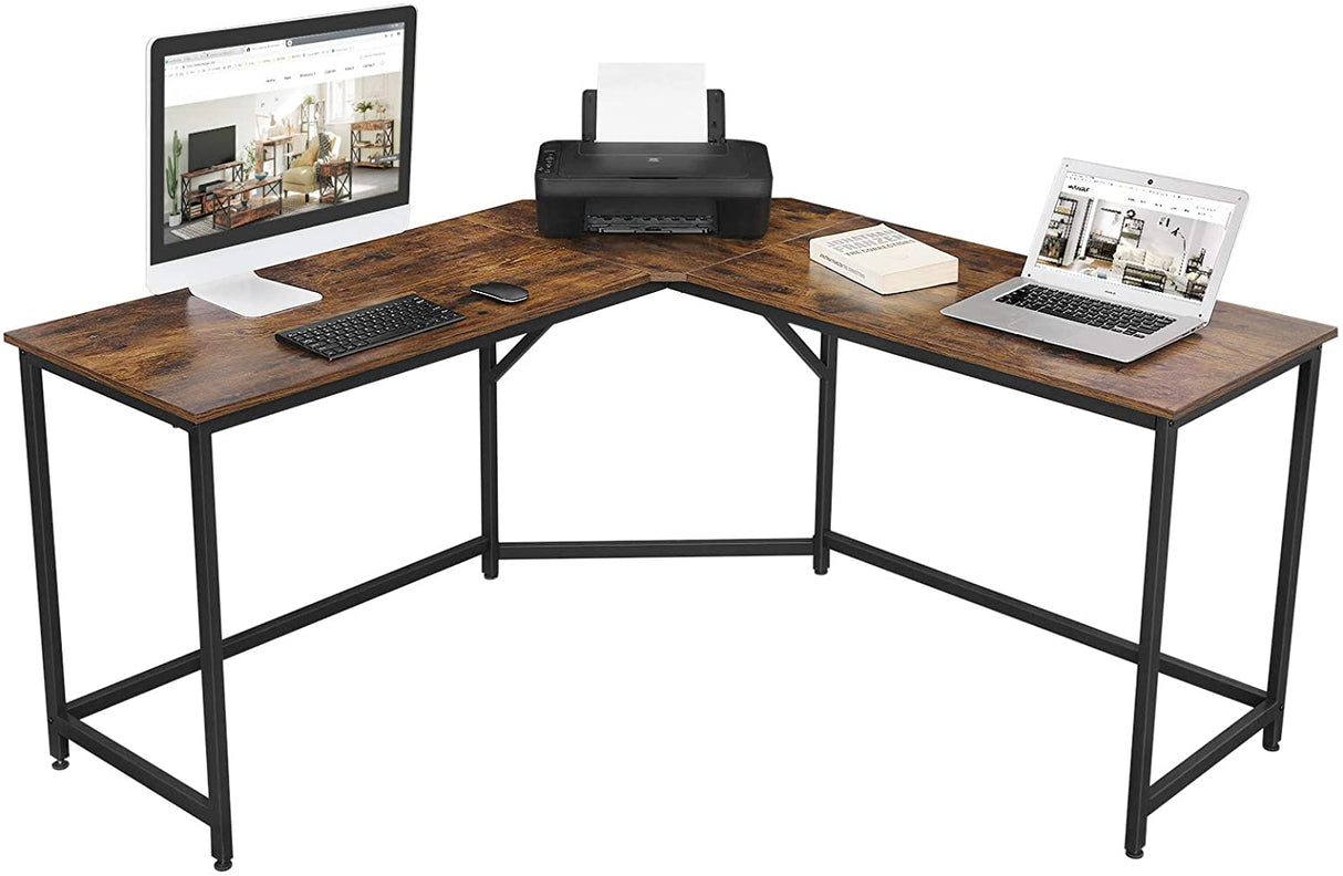 L-Shaped Computer Desk Rustic Brown and Black