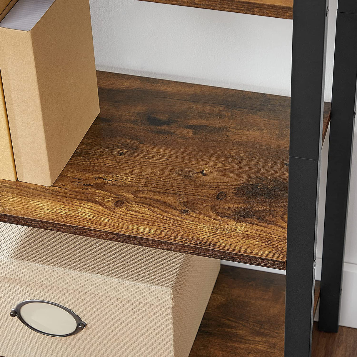 Rustic Brown and Black 4-Tier Steel Frame Storage Shelf - 120 cm High