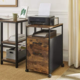 File Cabinet with 2 Drawers, Wheels and Open Compartment Rustic Brown and Black - Side View