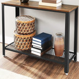 Console Table Metal Frame Rustic Brown - Close-Up Angle