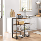 Industrial Rustic Kitchen Baker's Rack with Metal Baskets, Shelves, and Hooks - 80 x 35 x 95 cm - Rear View