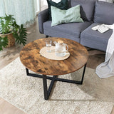 Round Coffee Table Rustic Brown and Black - Front View