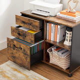 3-Drawer File Cabinet with Open Compartments for A4 Rustic Brown and Black - Side View