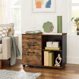 3-Drawer File Cabinet with Open Compartments for A4 Rustic Brown and Black - Rear View