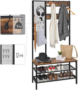 Coat Rack Stand Industrial Style with Grid Wall and Shoe storage 185 cm Tall Rustic Brown - Top-Down View