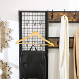 Coat Rack Stand Industrial Style with Grid Wall and Shoe storage 185 cm Tall Rustic Brown - Rear View