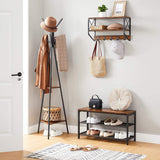 Black Coat Rack Stand Industrial Style 2 Shelves Clothes - Front View