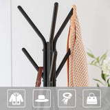 Black Coat Rack Stand Industrial Style 2 Shelves Clothes - Rear View